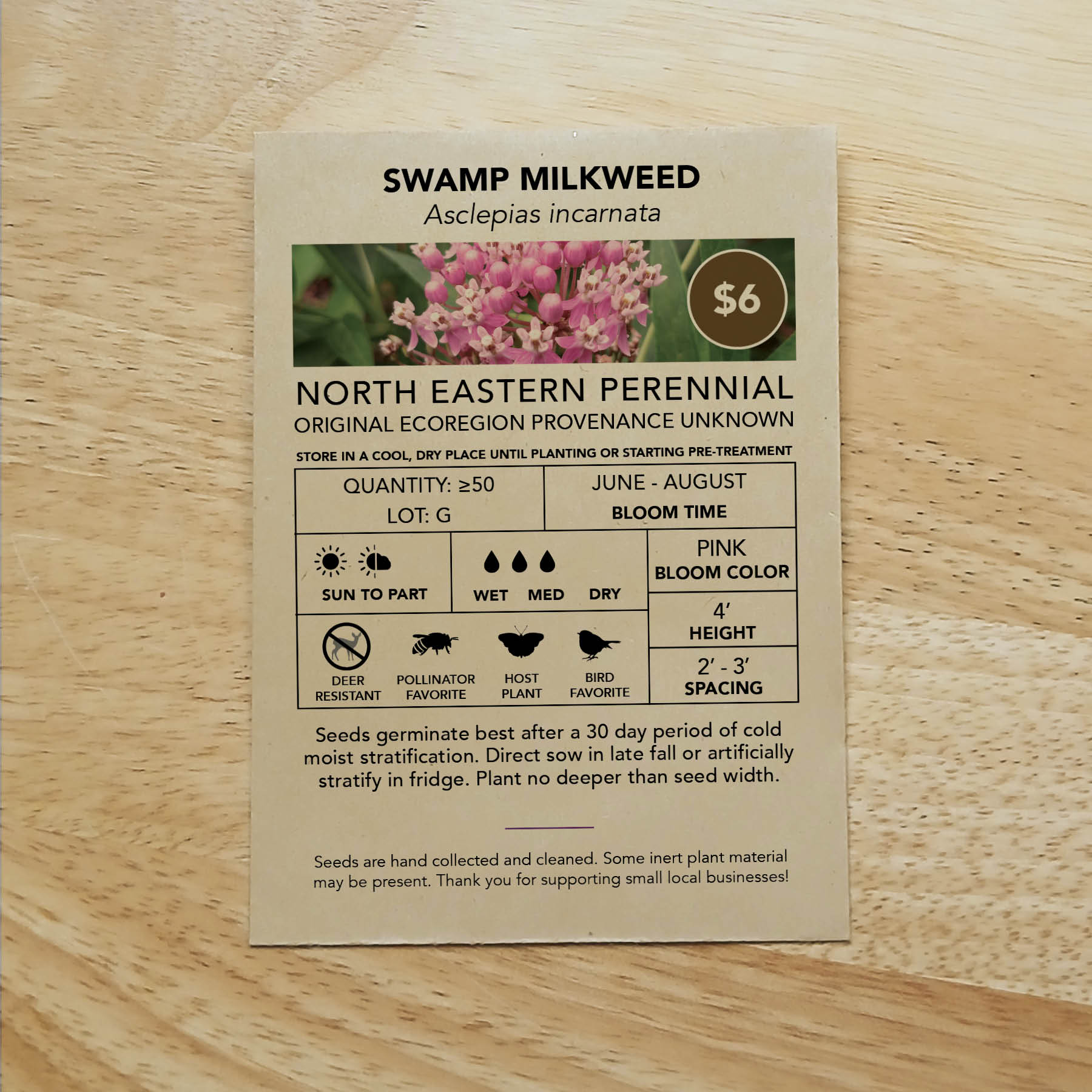 Swamp Milkweed (Asclepias incarnata) Seed Packet - Image 2